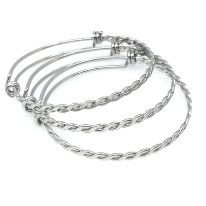 Bulk 50pcs 3.5mm Braided Stainless Steel Adjustable Blank Bangle Bracelet, Heavy Duty Waterproof Stackable Bangles Wholesale Supplies