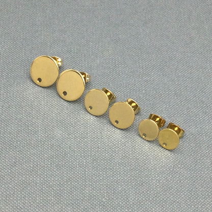 100pcs Stainless Steel 316L Gold Plated Round Disc with Hole Stud Earring Round Bezel Setting Blanks DIY Earring Jewelry Findings