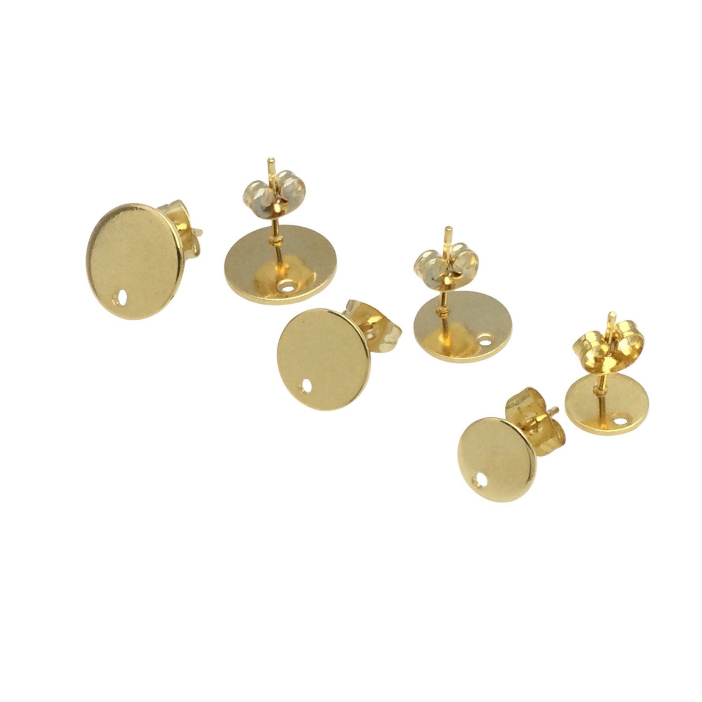 100pcs Stainless Steel 316L Gold Plated Round Disc with Hole Stud Earring Round Bezel Setting Blanks DIY Earring Jewelry Findings