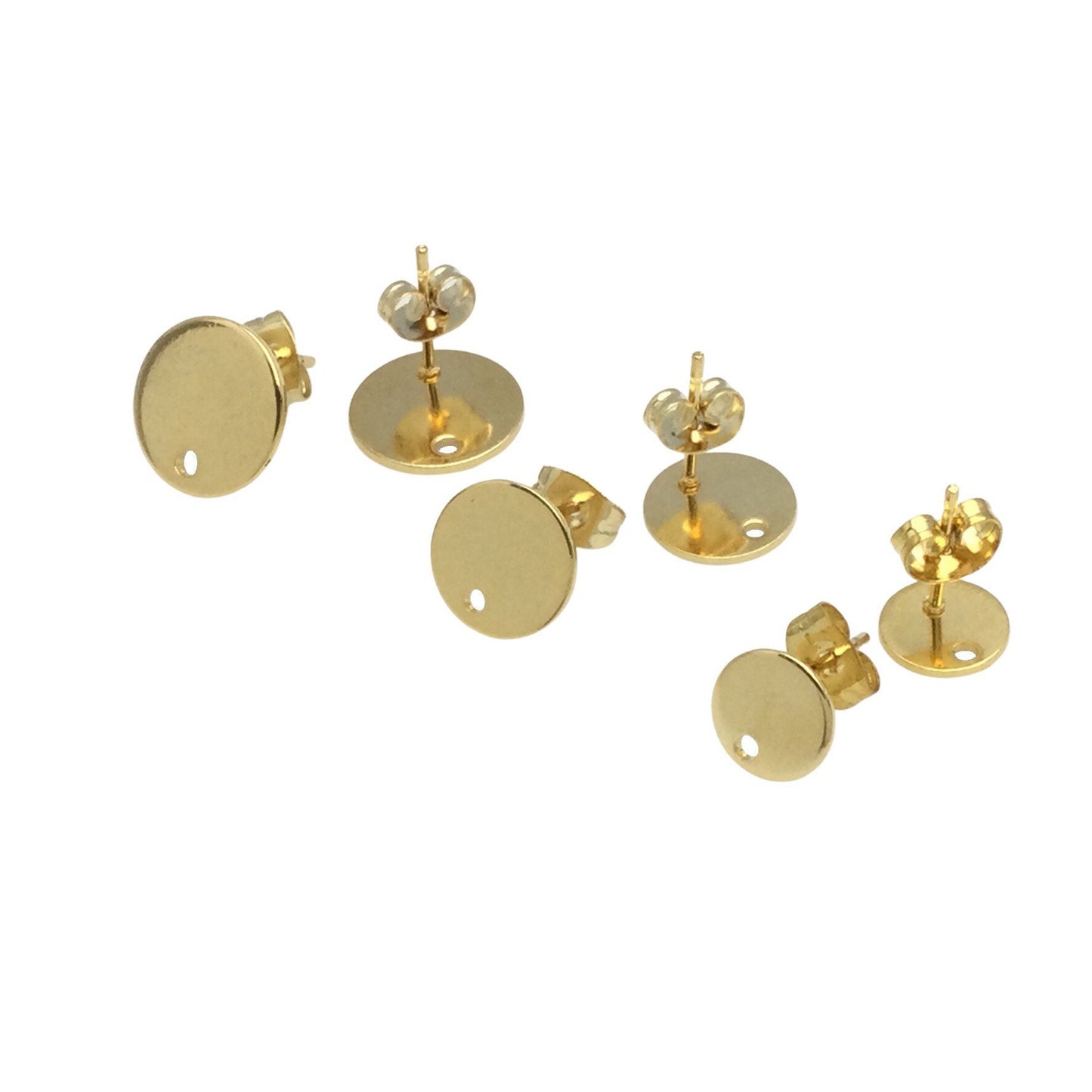 100pcs Stainless Steel 316L Gold Plated Round Disc with Hole Stud Earring Round Bezel Setting Blanks DIY Earring Jewelry Findings