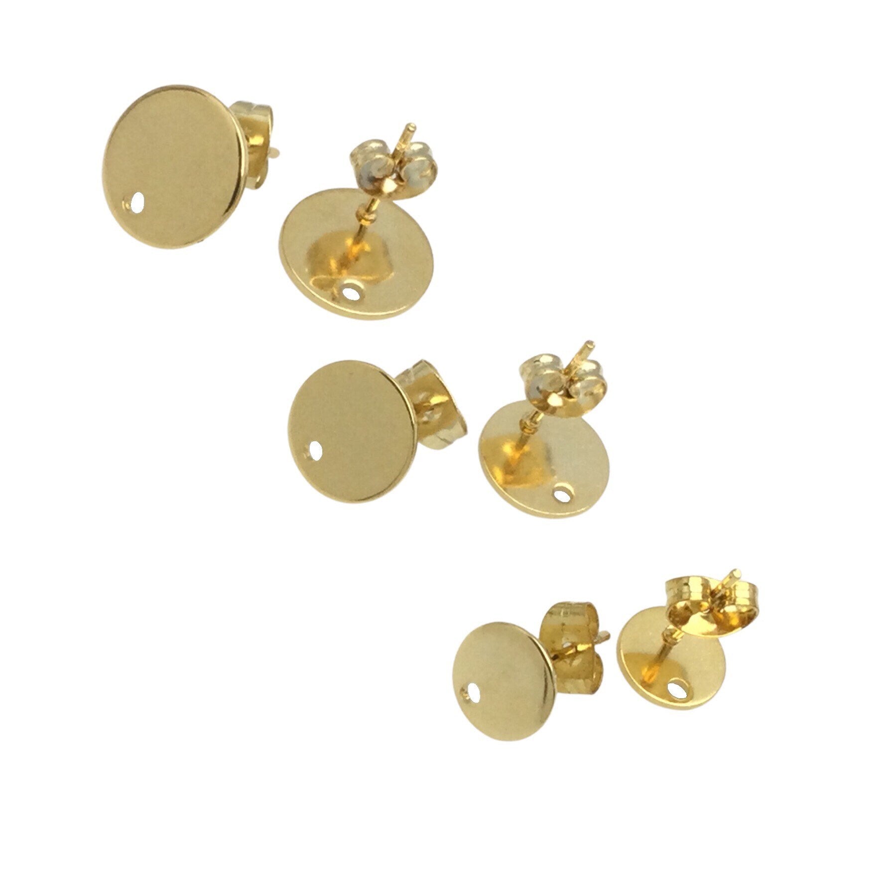 100pcs Stainless Steel 316L Gold Plated Round Disc with Hole Stud Earring Round Bezel Setting Blanks DIY Earring Jewelry Findings