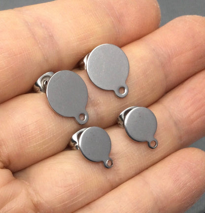 100pcs Stainless Steel 316L Gold Plated Round with bottom loop Hole Stud Earring Round Bezel Setting Blanks DIY Earring Jewelry Findings