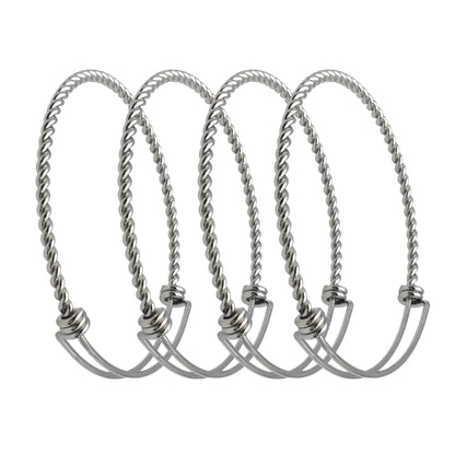 Bulk 50pcs Stainless Steel Adjustable Twist Wire Cable Blank Bangle Bracelet, 60mm 65mm Waterproof Stackable Bangles Wholesale