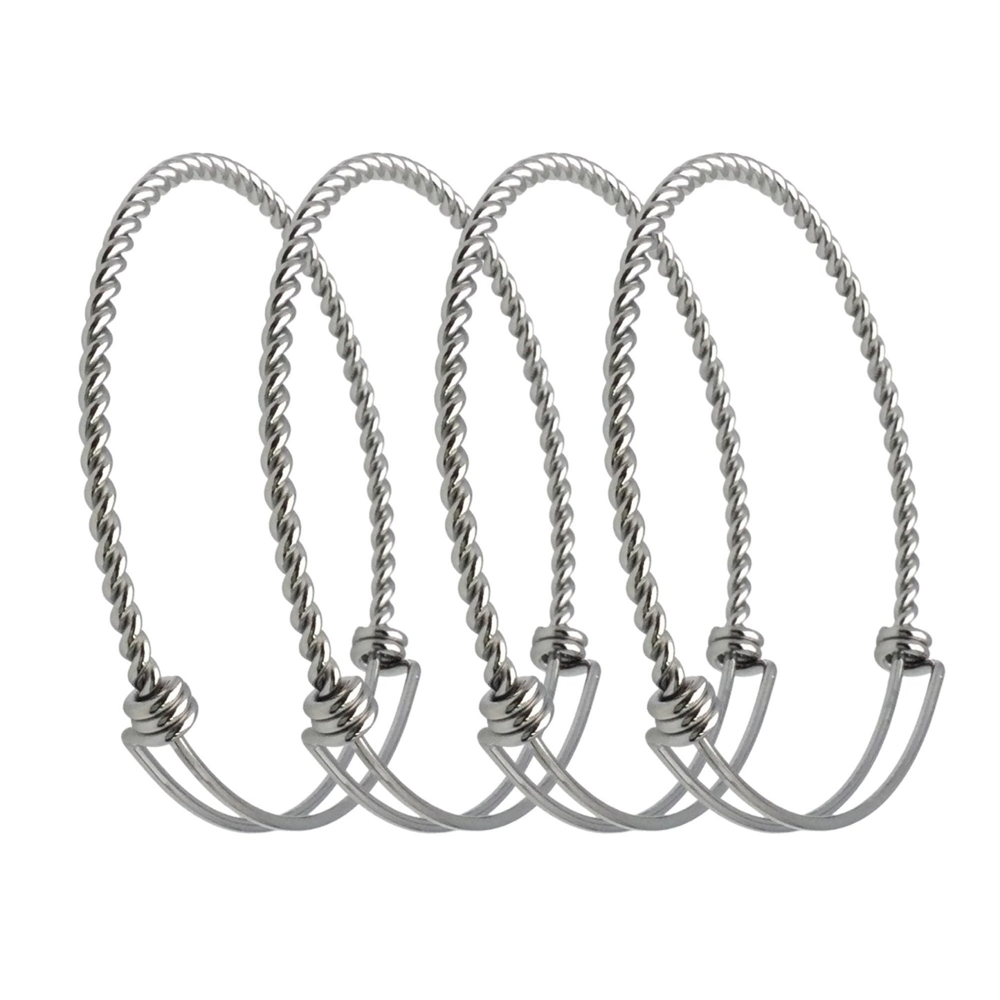10 pcs Stainless Steel Adjustable Twist Wire Cable Blank Bangle Bracelet, 60mm 65mm Waterproof Stackable Bangles Wholesale