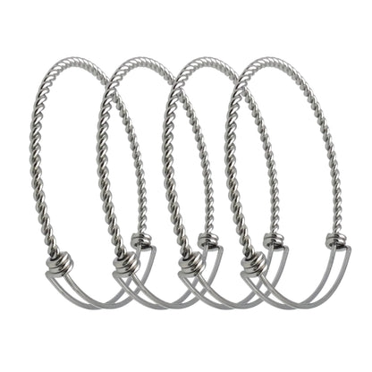 10 pcs Stainless Steel Adjustable Twist Wire Cable Blank Bangle Bracelet, 60mm 65mm Waterproof Stackable Bangles Wholesale