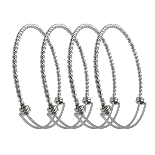 10 pcs Stainless Steel Adjustable Twist Wire Cable Blank Bangle Bracelet, 60mm 65mm Waterproof Stackable Bangles Wholesale