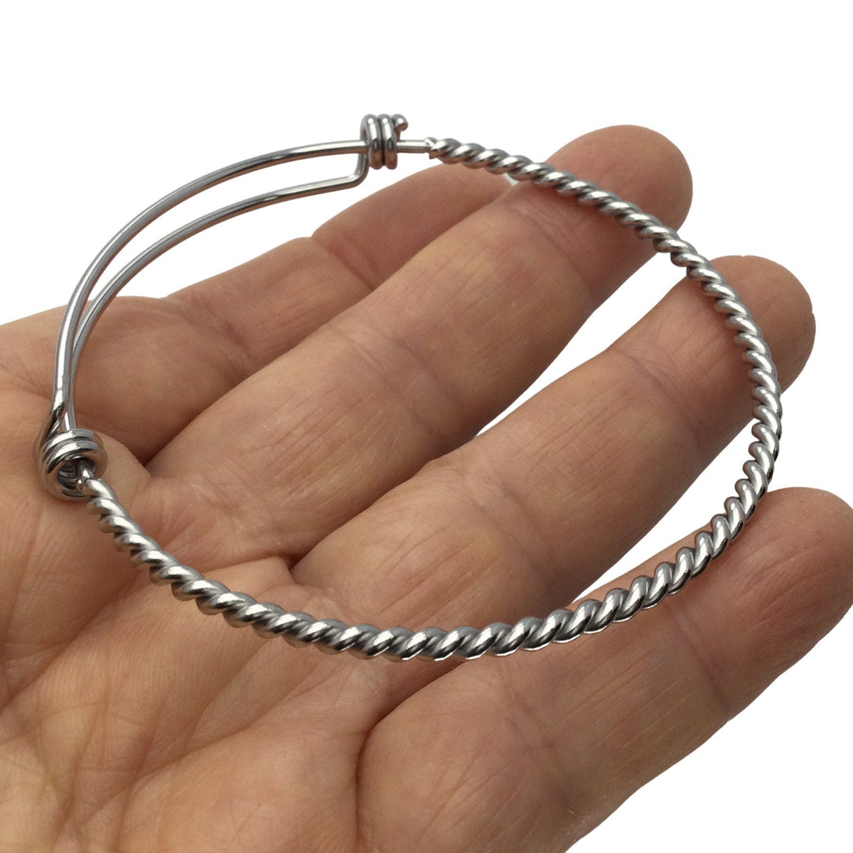 Bulk 50pcs Stainless Steel Adjustable Twist Wire Cable Blank Bangle Bracelet, 60mm 65mm Waterproof Stackable Bangles Wholesale