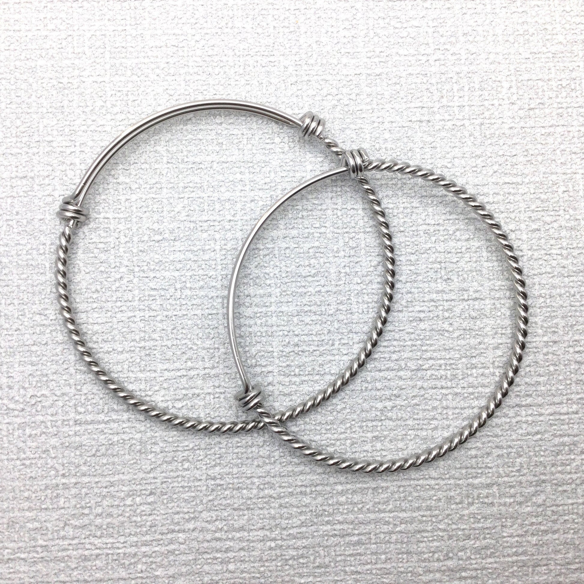 Bulk 50pcs Stainless Steel Adjustable Twist Wire Cable Blank Bangle Bracelet, 60mm 65mm Waterproof Stackable Bangles Wholesale