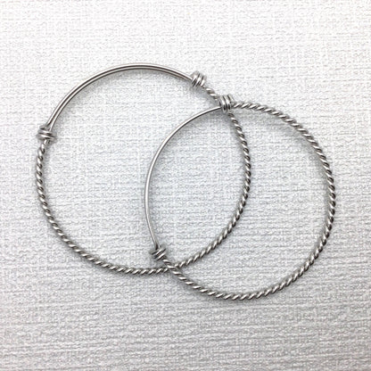 Bulk 50pcs Stainless Steel Adjustable Twist Wire Cable Blank Bangle Bracelet, 60mm 65mm Waterproof Stackable Bangles Wholesale