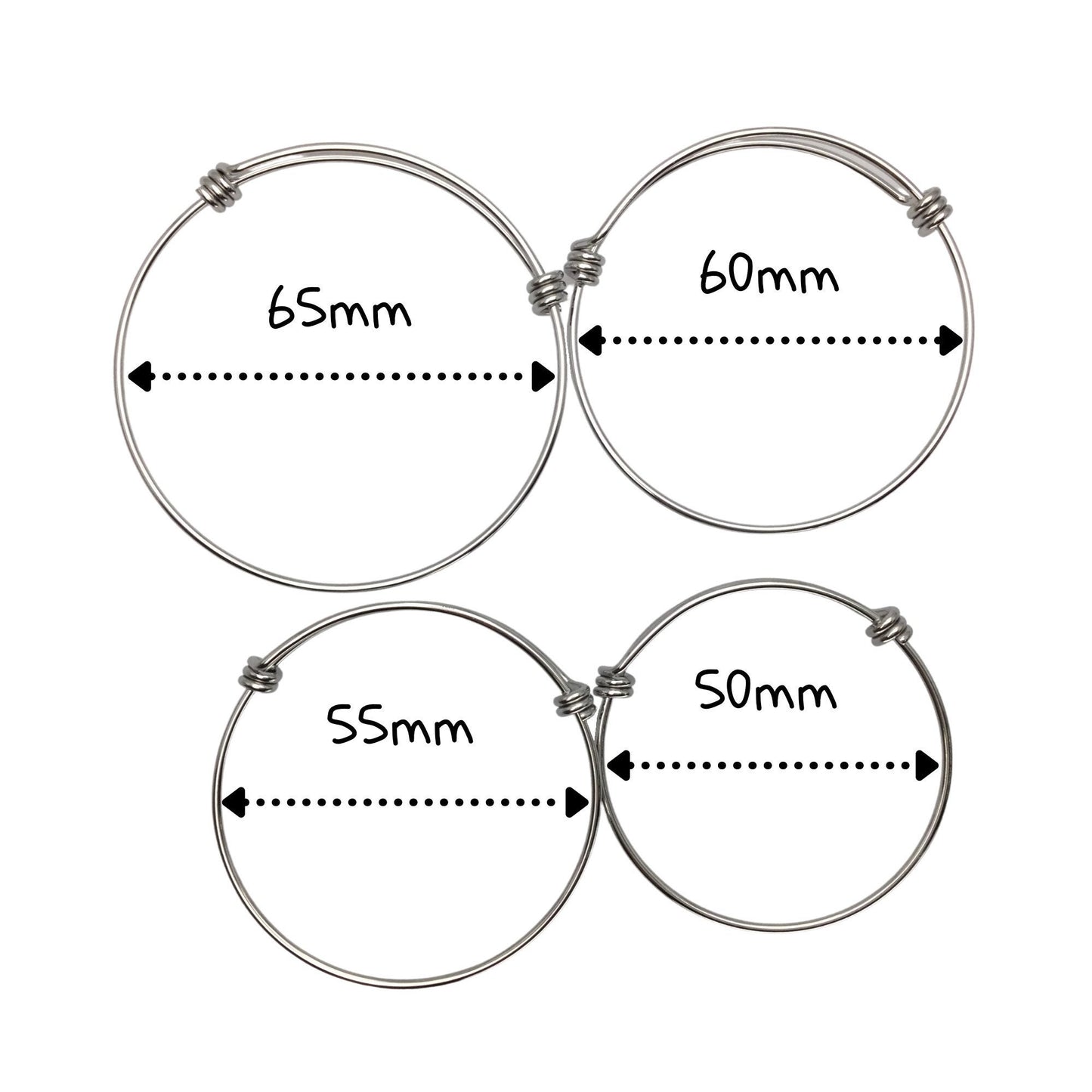 Bulk 50pcs Stainless Steel Adjustable Blank Bangle Bracelet for Jewelry Making, Waterproof Stackable Wire Bangles Wholesale Supplies