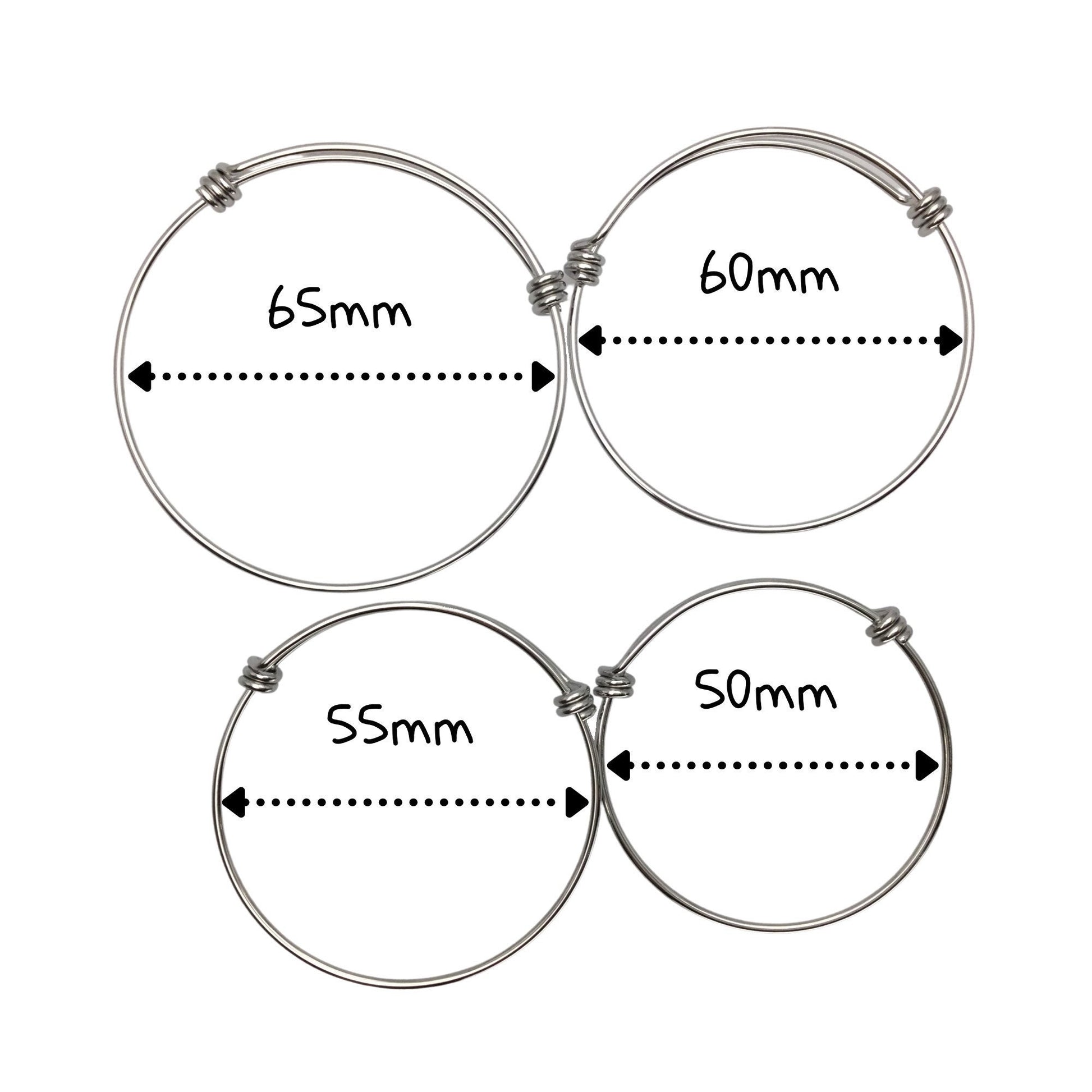 Bulk 50pcs Stainless Steel Adjustable Blank Bangle Bracelet for Jewelry Making, Waterproof Stackable Wire Bangles Wholesale Supplies