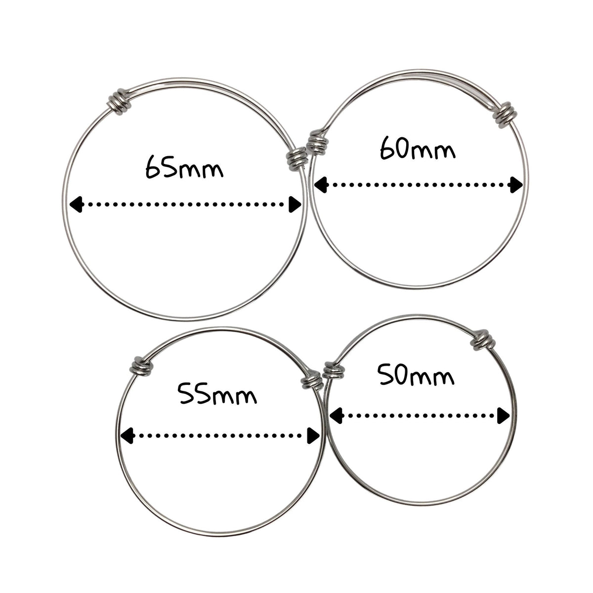 Bulk 50pcs Stainless Steel Adjustable Blank Bangle Bracelet for Jewelry Making, Waterproof Stackable Wire Bangles Wholesale Supplies