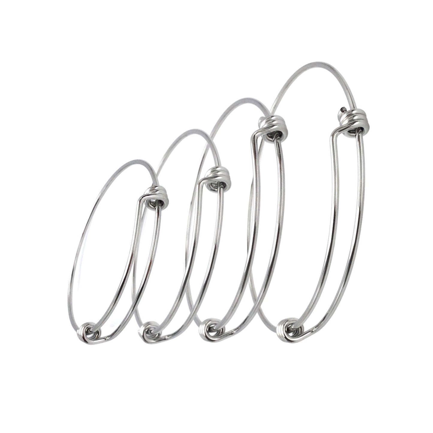 Bulk 50pcs Stainless Steel Adjustable Blank Bangle Bracelet for Jewelry Making, Waterproof Stackable Wire Bangles Wholesale Supplies