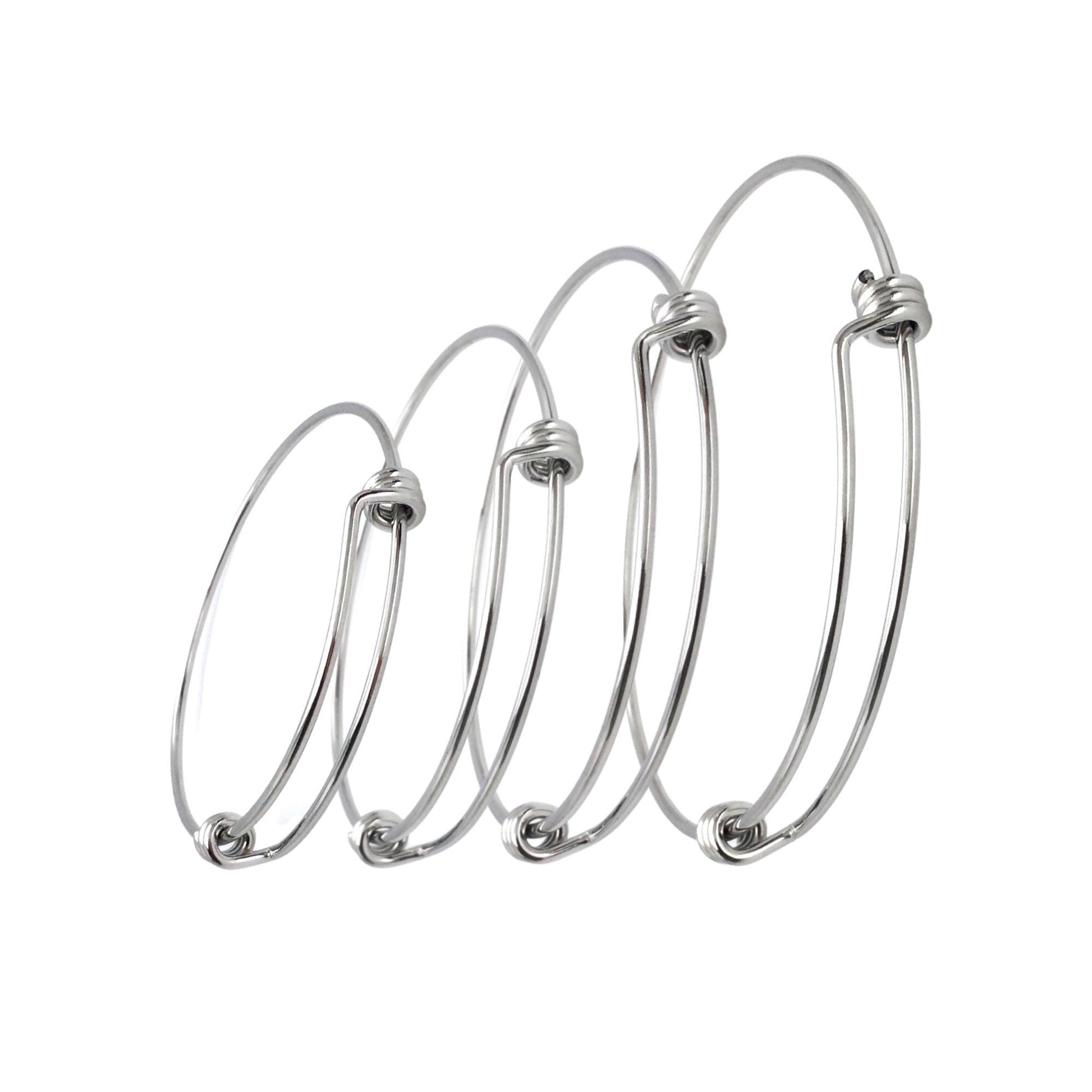 Bulk 50pcs Stainless Steel Adjustable Blank Bangle Bracelet for Jewelry Making, Waterproof Stackable Wire Bangles Wholesale Supplies