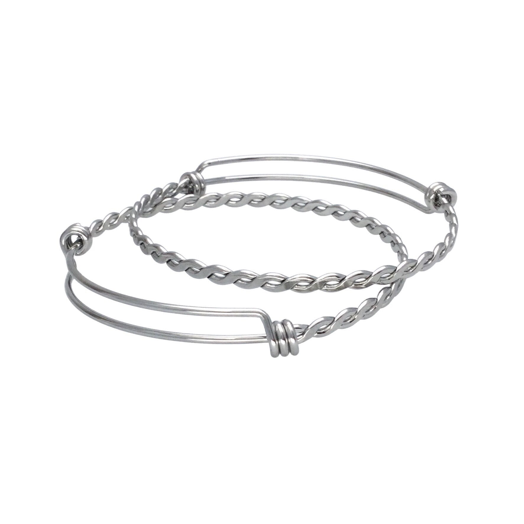 Bulk 50pcs 3.5mm Braided Stainless Steel Adjustable Blank Bangle Bracelet, Heavy Duty Waterproof Stackable Bangles Wholesale Supplies