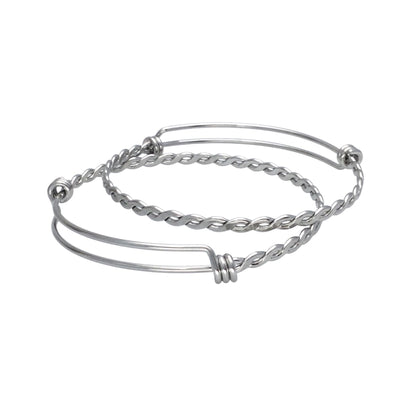 Bulk 50pcs 3.5mm Braided Stainless Steel Adjustable Blank Bangle Bracelet, Heavy Duty Waterproof Stackable Bangles Wholesale Supplies