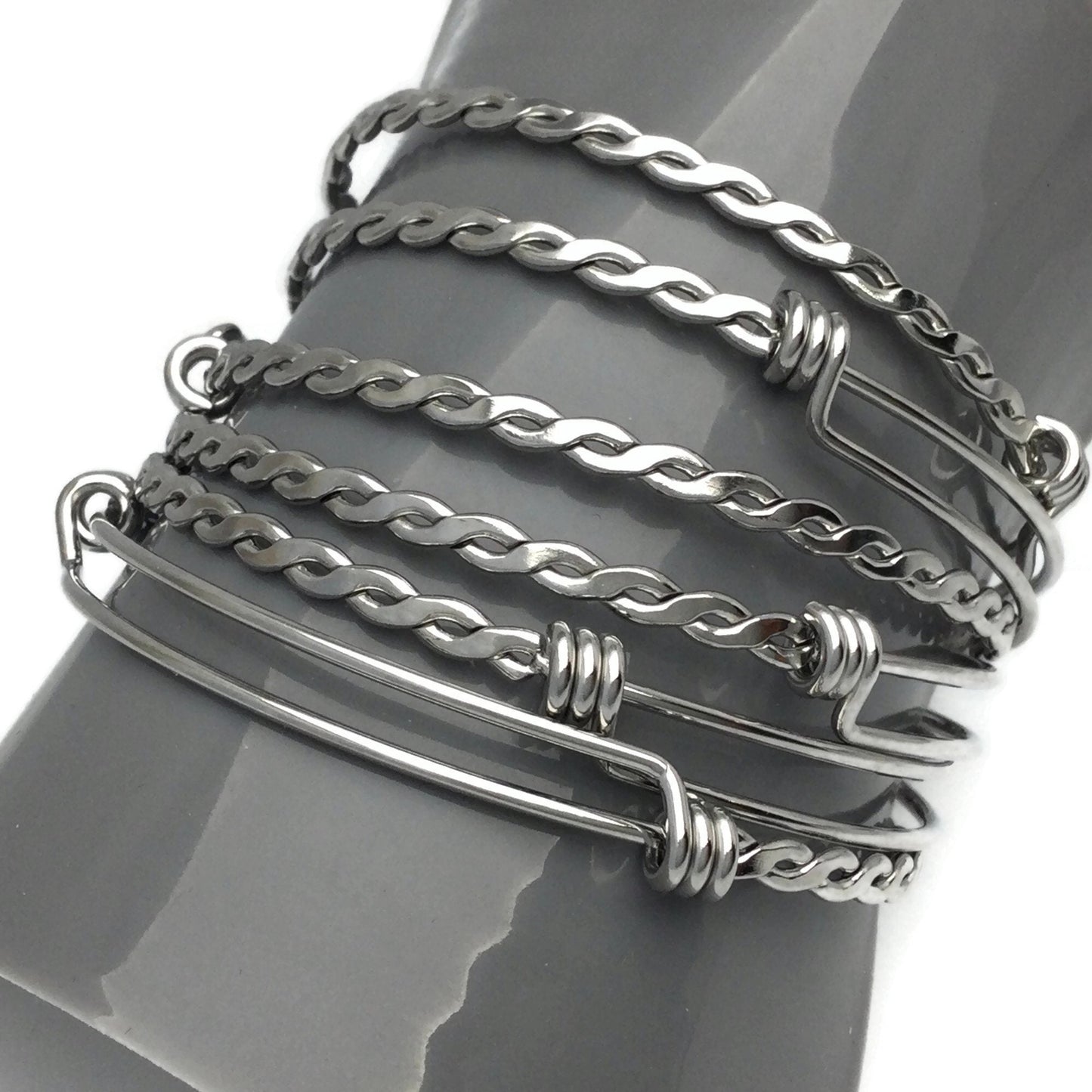 Bulk 50pcs 3.5mm Braided Stainless Steel Adjustable Blank Bangle Bracelet, Heavy Duty Waterproof Stackable Bangles Wholesale Supplies