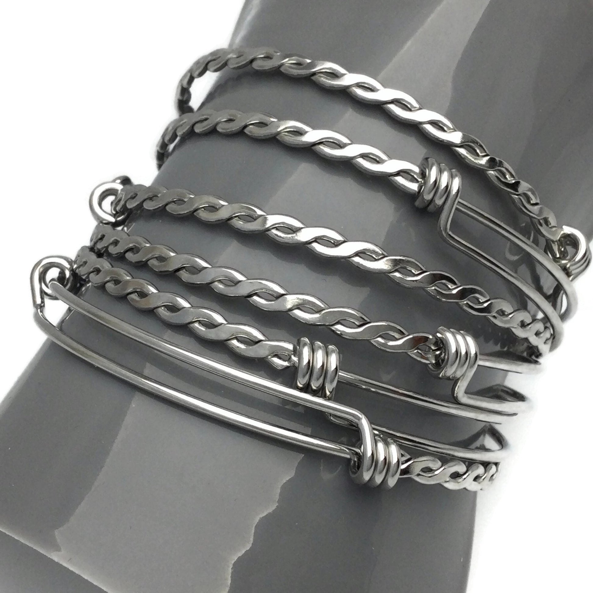 Bulk 50pcs 3.5mm Braided Stainless Steel Adjustable Blank Bangle Bracelet, Heavy Duty Waterproof Stackable Bangles Wholesale Supplies