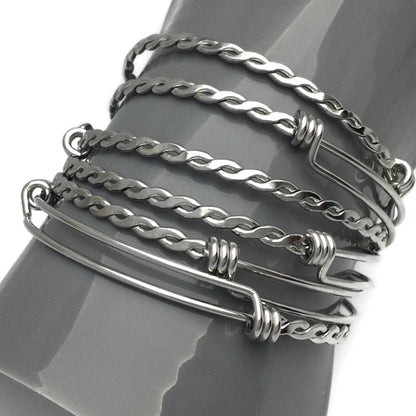 Bulk 50pcs 3.5mm Braided Stainless Steel Adjustable Blank Bangle Bracelet, Heavy Duty Waterproof Stackable Bangles Wholesale Supplies