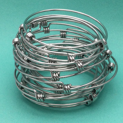Bulk 50pcs Stainless Steel Adjustable Blank Bangle Bracelet for Jewelry Making, Waterproof Stackable Wire Bangles Wholesale Supplies