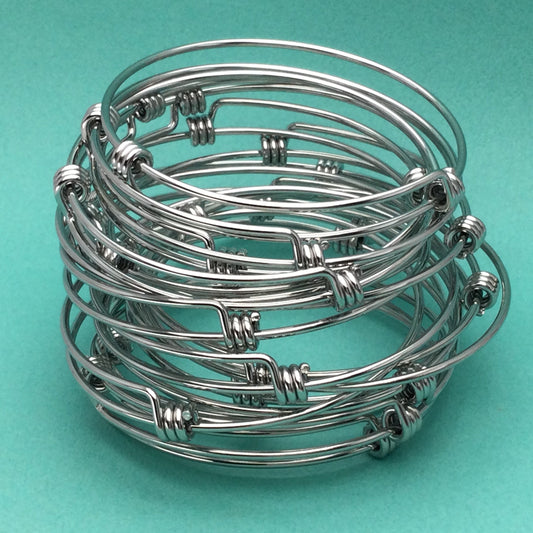 Bulk 50pcs Stainless Steel Adjustable Blank Bangle Bracelet for Jewelry Making, Waterproof Stackable Wire Bangles Wholesale Supplies