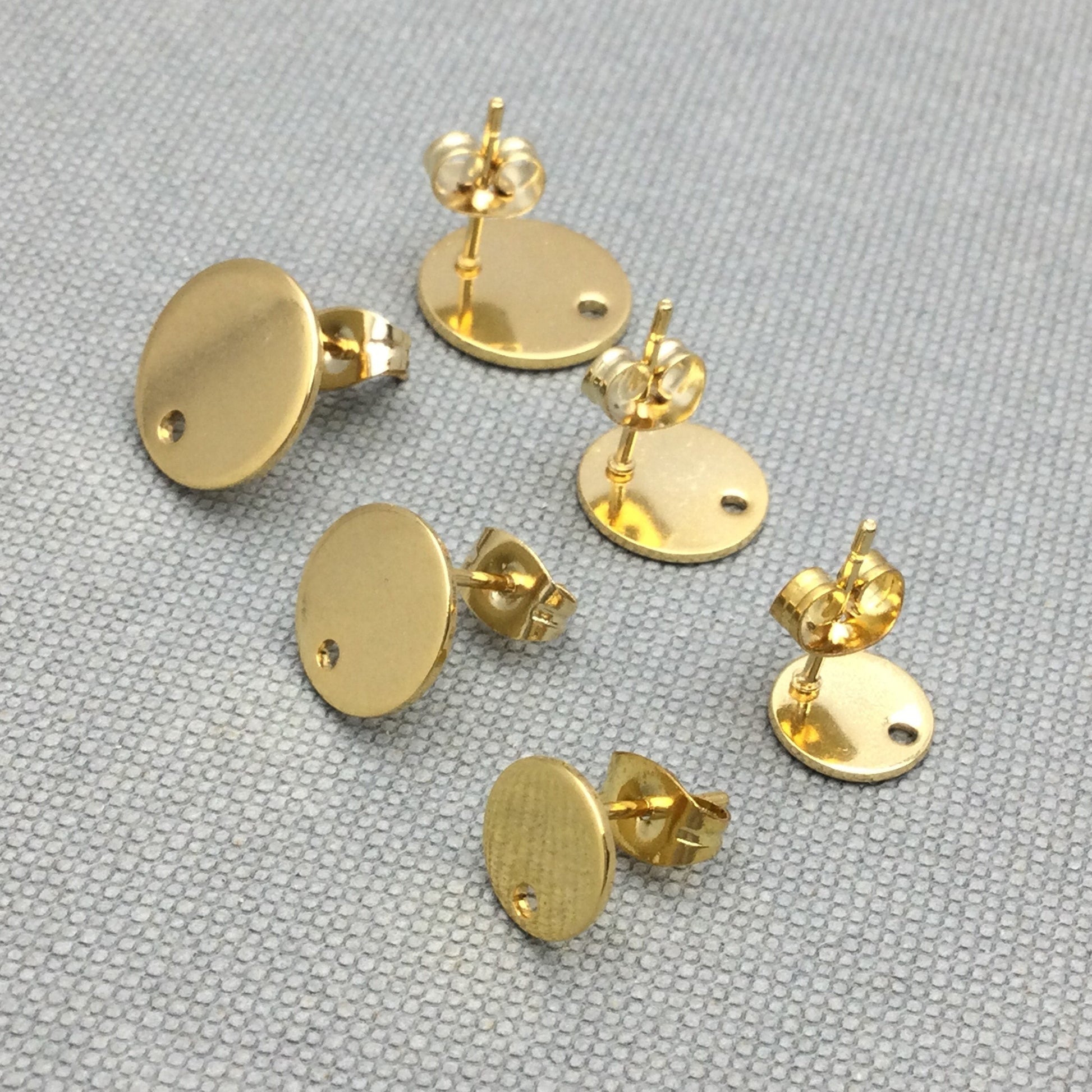 100pcs Stainless Steel 316L Gold Plated Round Disc with Hole Stud Earring Round Bezel Setting Blanks DIY Earring Jewelry Findings