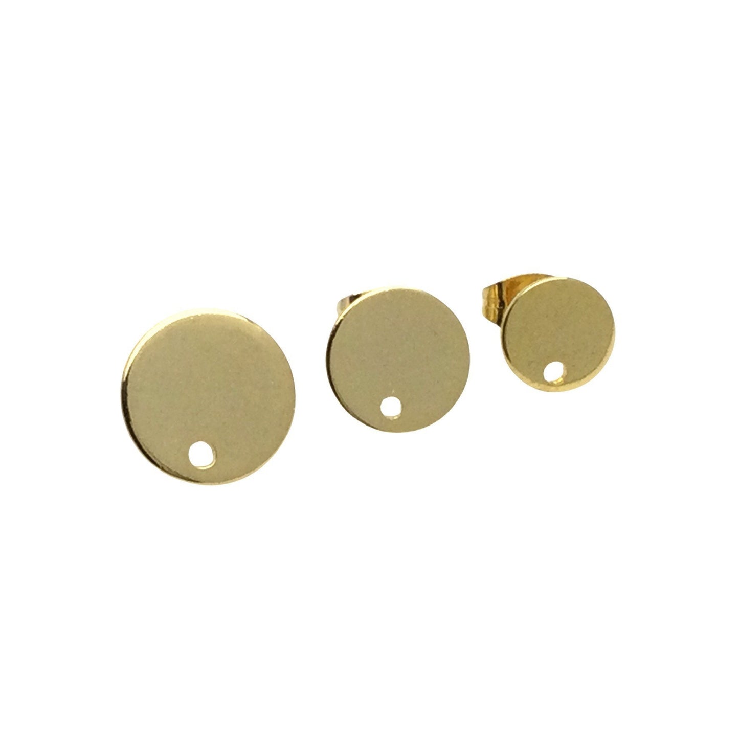 100pcs Stainless Steel 316L Gold Plated Round Disc with Hole Stud Earring Round Bezel Setting Blanks DIY Earring Jewelry Findings
