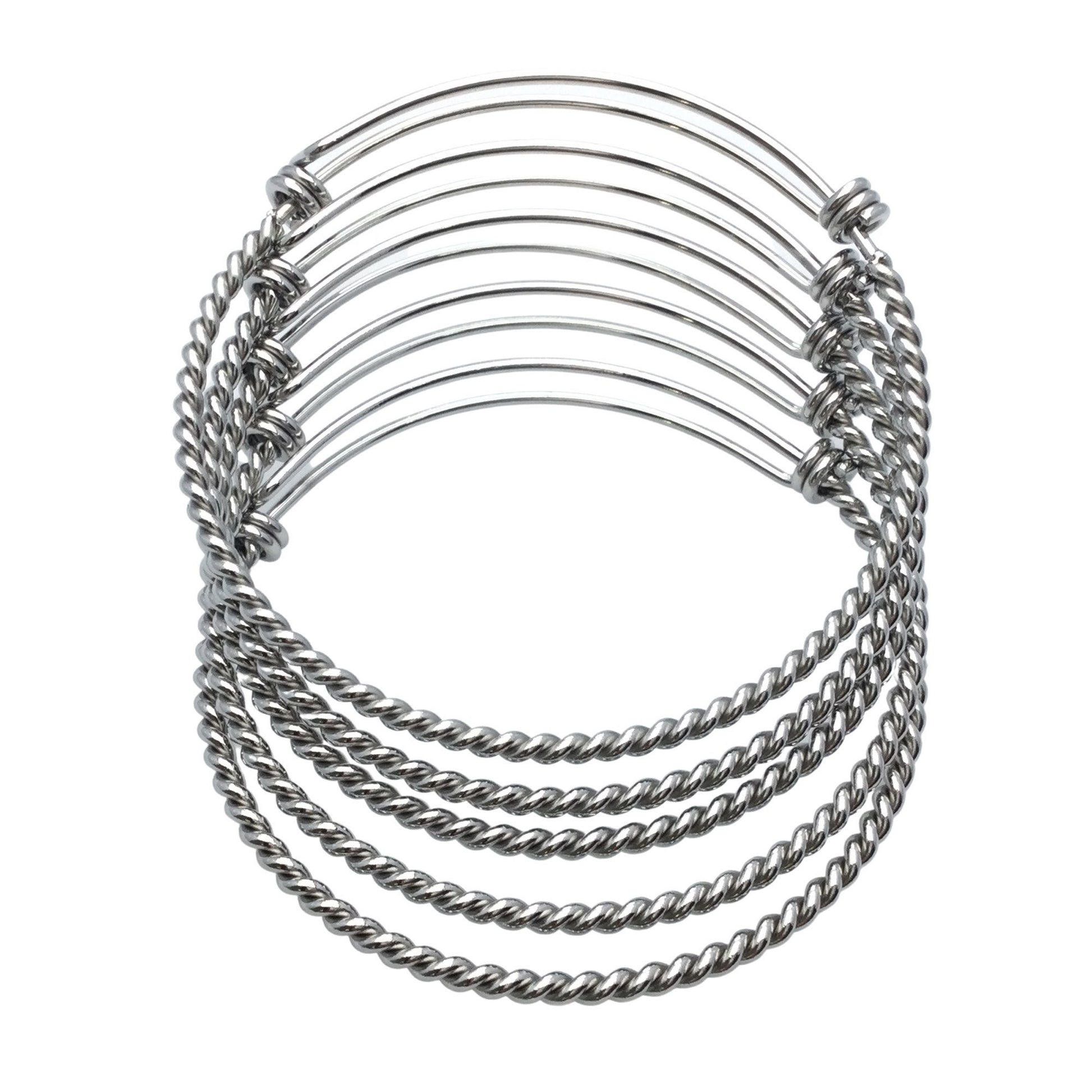 Bulk 50pcs Stainless Steel Adjustable Twist Wire Cable Blank Bangle Bracelet, 60mm 65mm Waterproof Stackable Bangles Wholesale