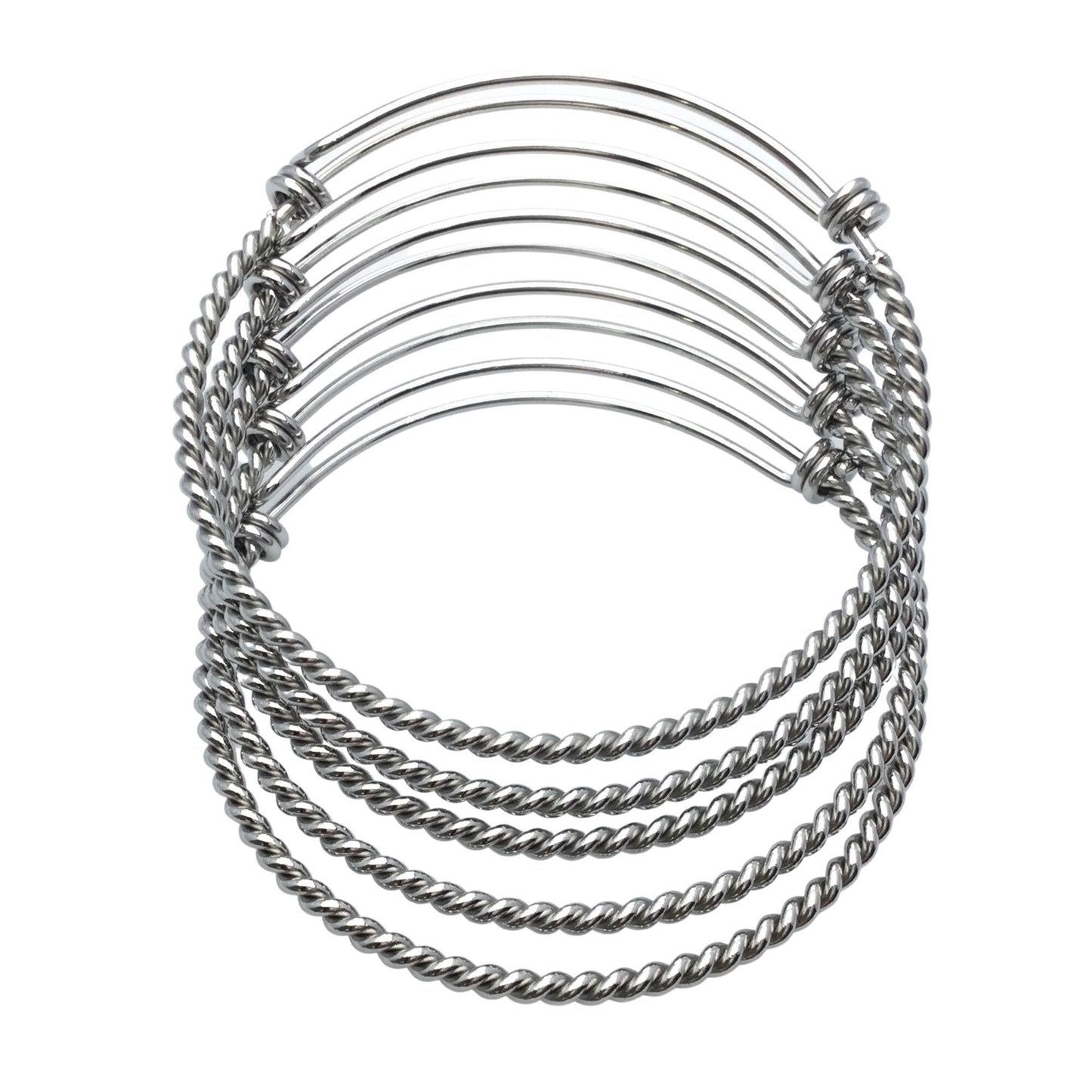 10 pcs Stainless Steel Adjustable Twist Wire Cable Blank Bangle Bracelet, 60mm 65mm Waterproof Stackable Bangles Wholesale