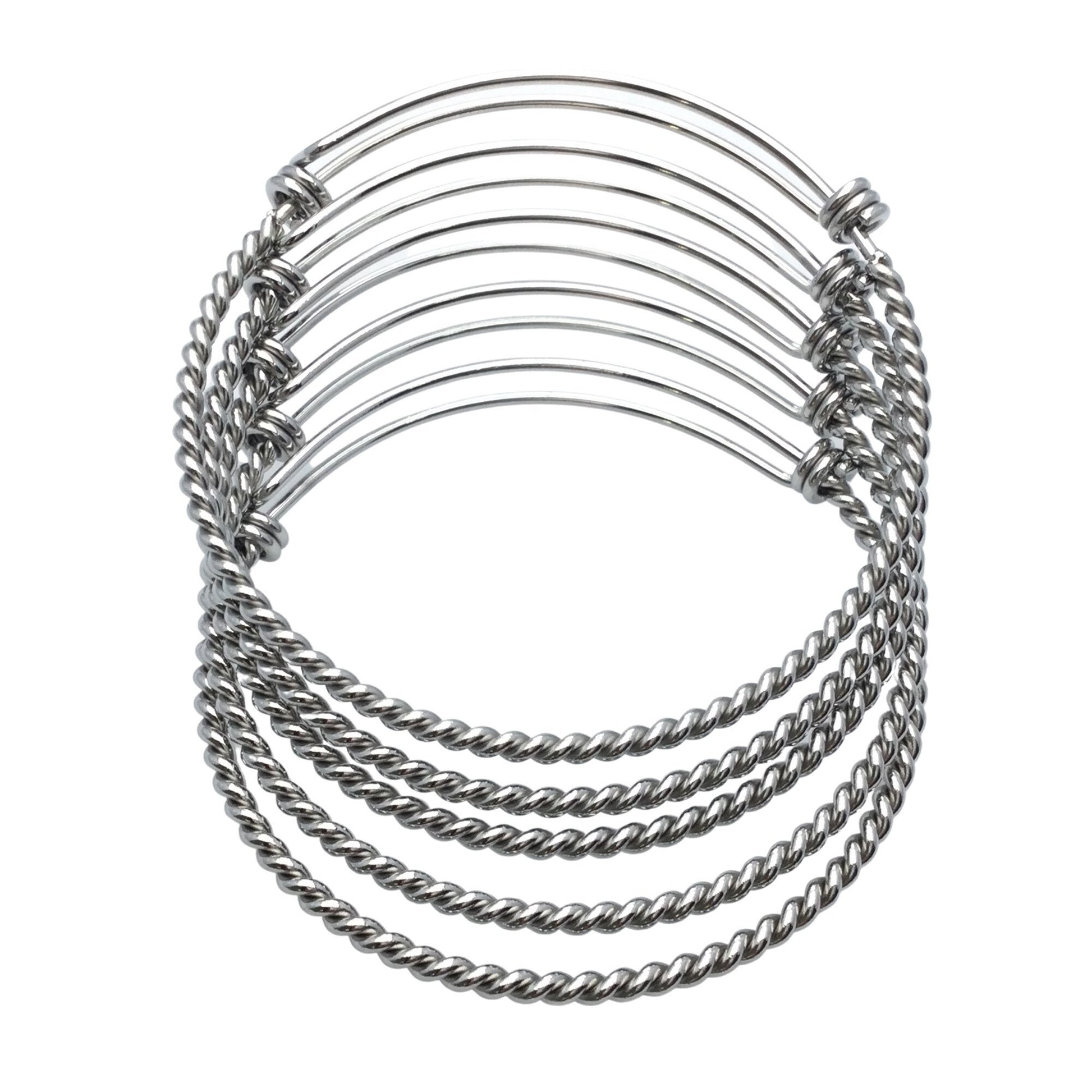 10 pcs Stainless Steel Adjustable Twist Wire Cable Blank Bangle Bracelet, 60mm 65mm Waterproof Stackable Bangles Wholesale