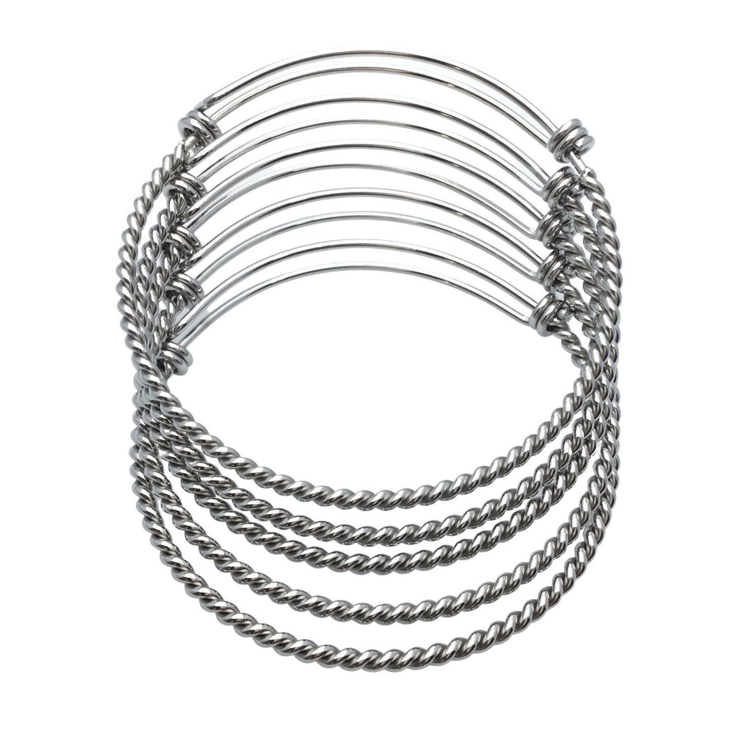 10 pcs Stainless Steel Adjustable Twist Wire Cable Blank Bangle Bracelet, 60mm 65mm Waterproof Stackable Bangles Wholesale