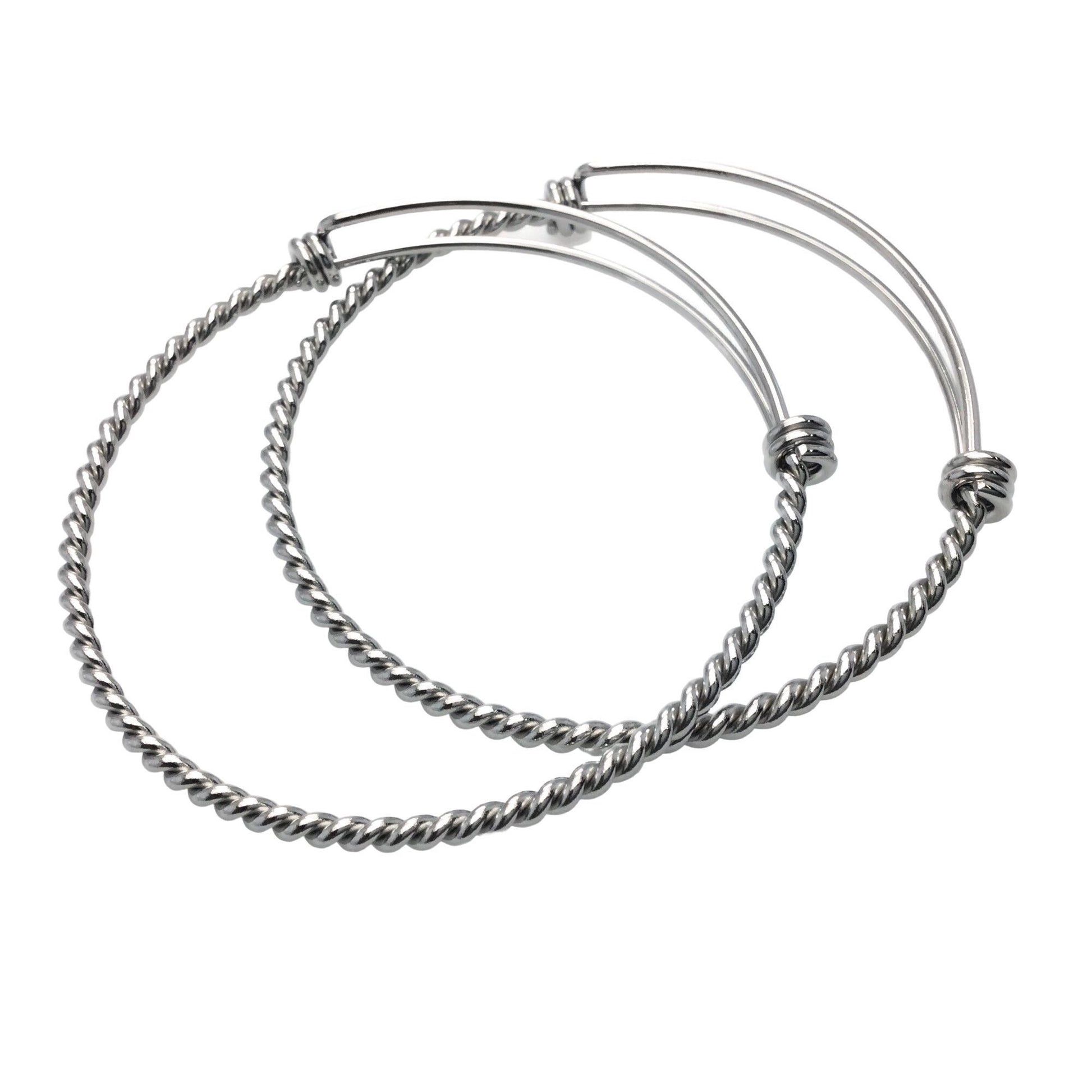 10 pcs Stainless Steel Adjustable Twist Wire Cable Blank Bangle Bracelet, 60mm 65mm Waterproof Stackable Bangles Wholesale