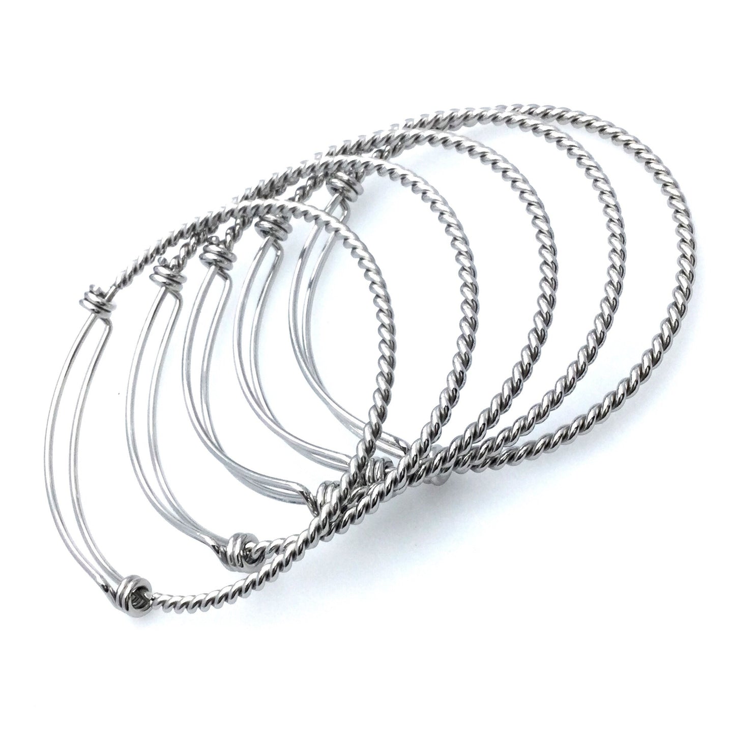 10 pcs Stainless Steel Adjustable Twist Wire Cable Blank Bangle Bracelet, 60mm 65mm Waterproof Stackable Bangles Wholesale