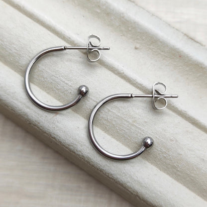 100 pcs Open Hoop C Shape Ball End Classic Earrings Stainless Steel Hoop Earrings With Backs DIY Earring Gift for Her Best Friend 1.5x16mm