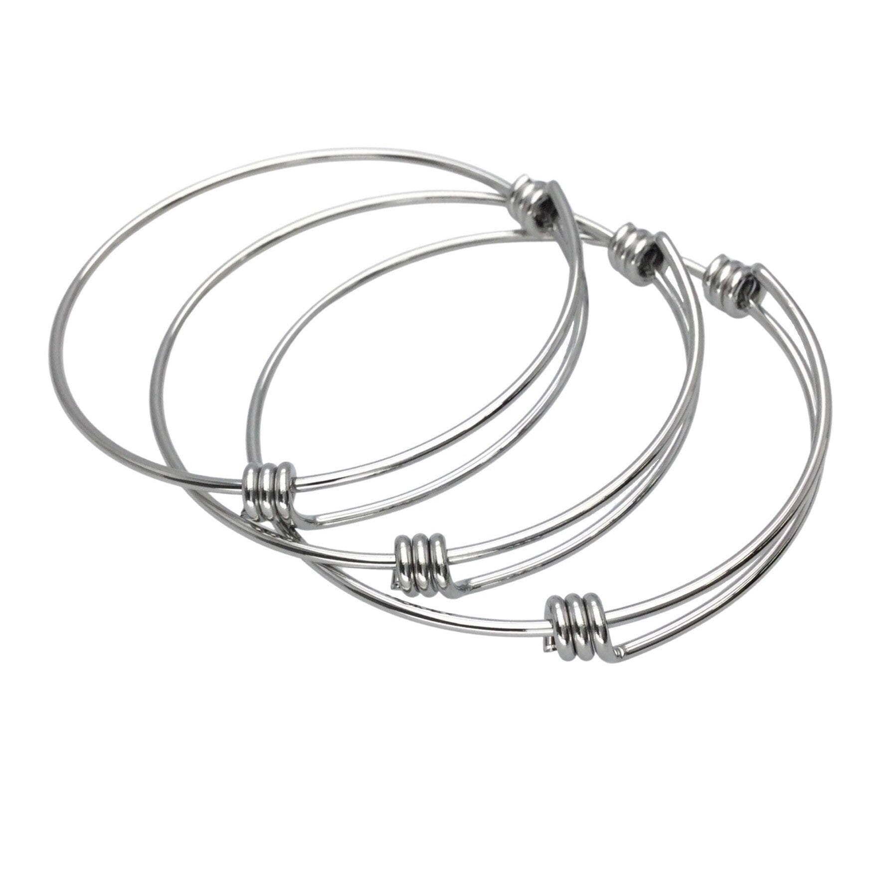 Bulk 50pcs Stainless Steel Adjustable Blank Bangle Bracelet for Jewelry Making, Waterproof Stackable Wire Bangles Wholesale Supplies