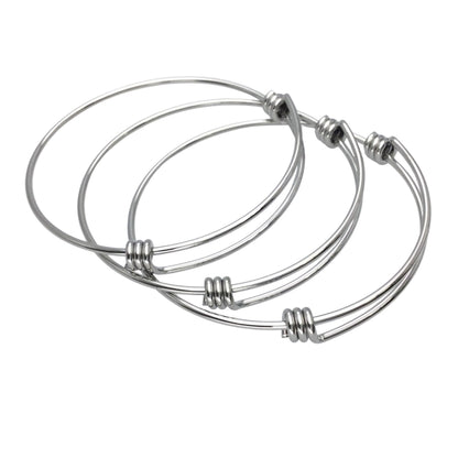 Bulk 50pcs Stainless Steel Adjustable Blank Bangle Bracelet for Jewelry Making, Waterproof Stackable Wire Bangles Wholesale Supplies