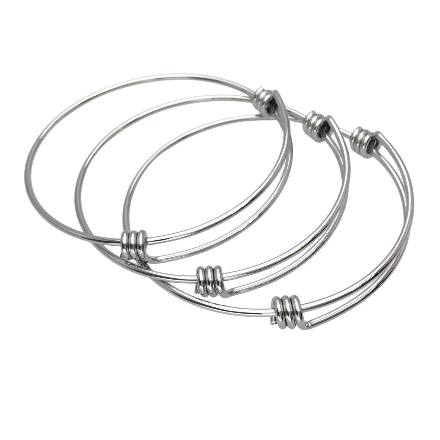 Bulk 50pcs Stainless Steel Adjustable Blank Bangle Bracelet for Jewelry Making, Waterproof Stackable Wire Bangles Wholesale Supplies