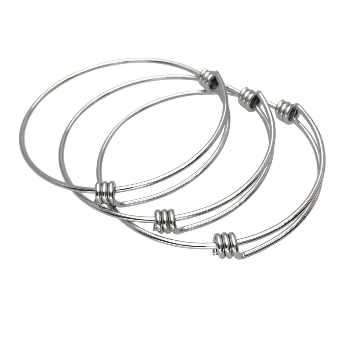 Bulk 50pcs Stainless Steel Adjustable Blank Bangle Bracelet for Jewelry Making, Waterproof Stackable Wire Bangles Wholesale Supplies