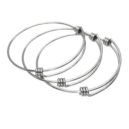 Bulk 50pcs Stainless Steel Adjustable Blank Bangle Bracelet for Jewelry Making, Waterproof Stackable Wire Bangles Wholesale Supplies