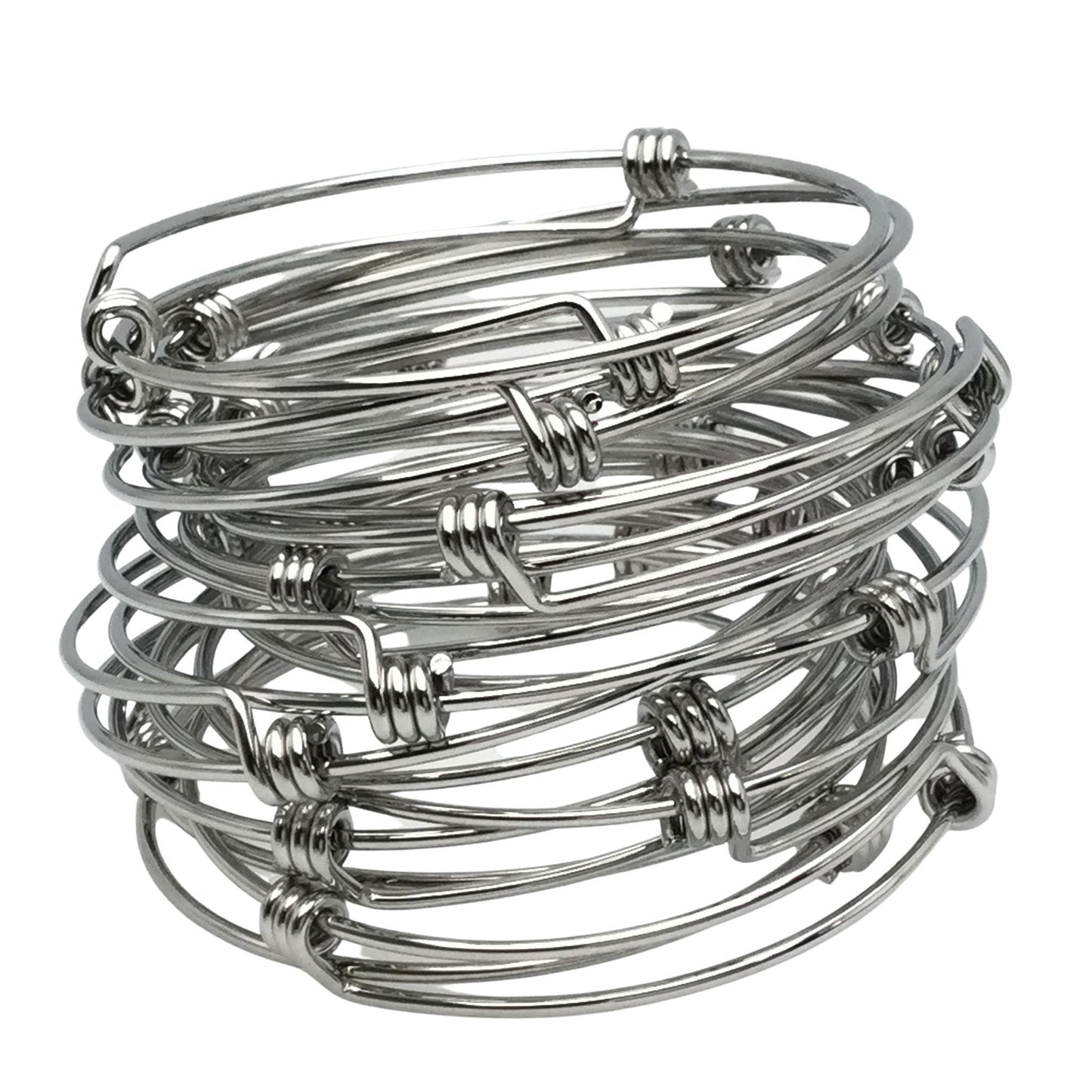 Bulk 50pcs Stainless Steel Adjustable Blank Bangle Bracelet for Jewelry Making, Waterproof Stackable Wire Bangles Wholesale Supplies