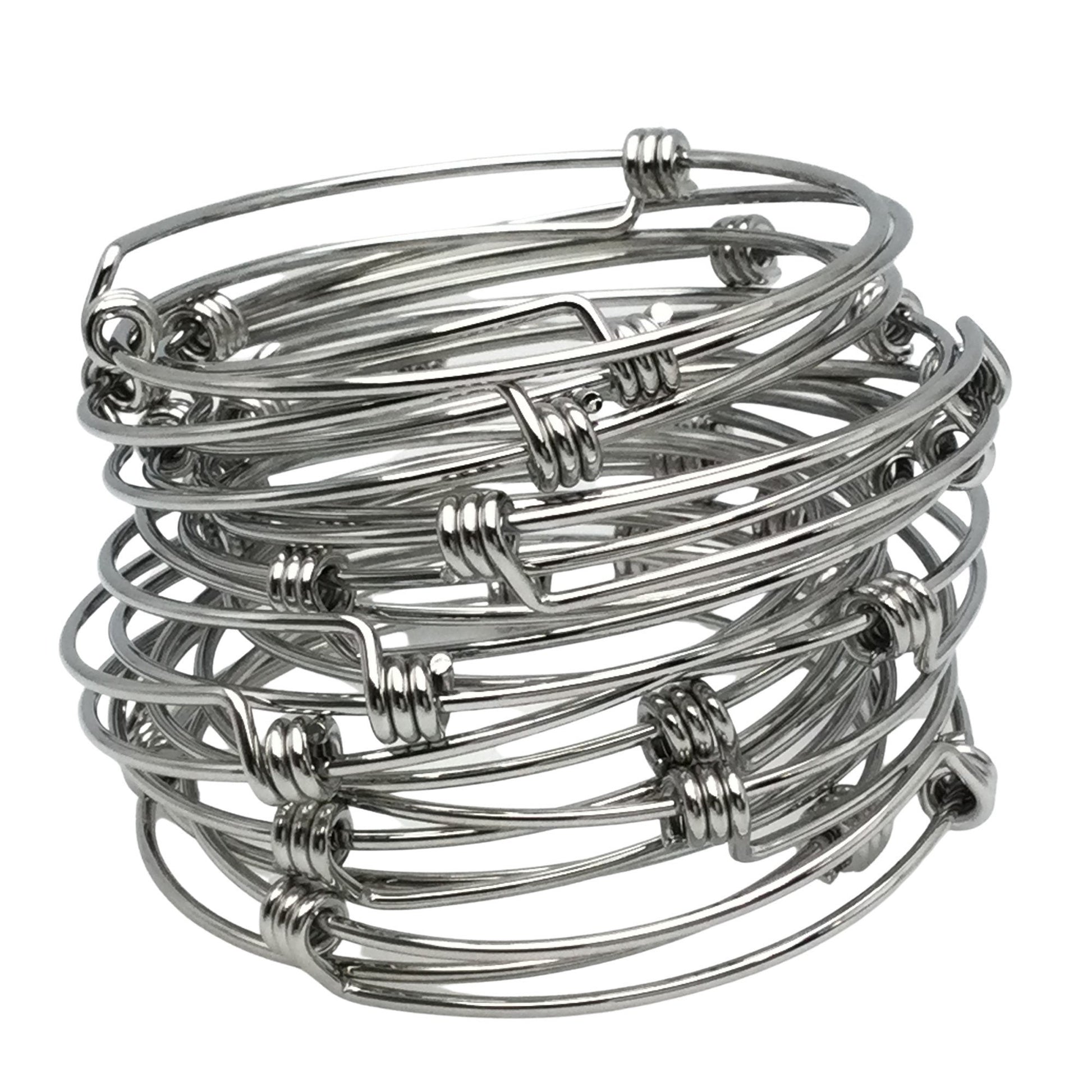 Bulk 50pcs Stainless Steel Adjustable Blank Bangle Bracelet for Jewelry Making, Waterproof Stackable Wire Bangles Wholesale Supplies