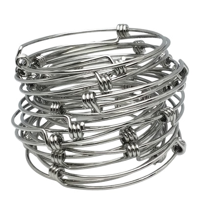 Bulk 50pcs Stainless Steel Adjustable Blank Bangle Bracelet for Jewelry Making, Waterproof Stackable Wire Bangles Wholesale Supplies