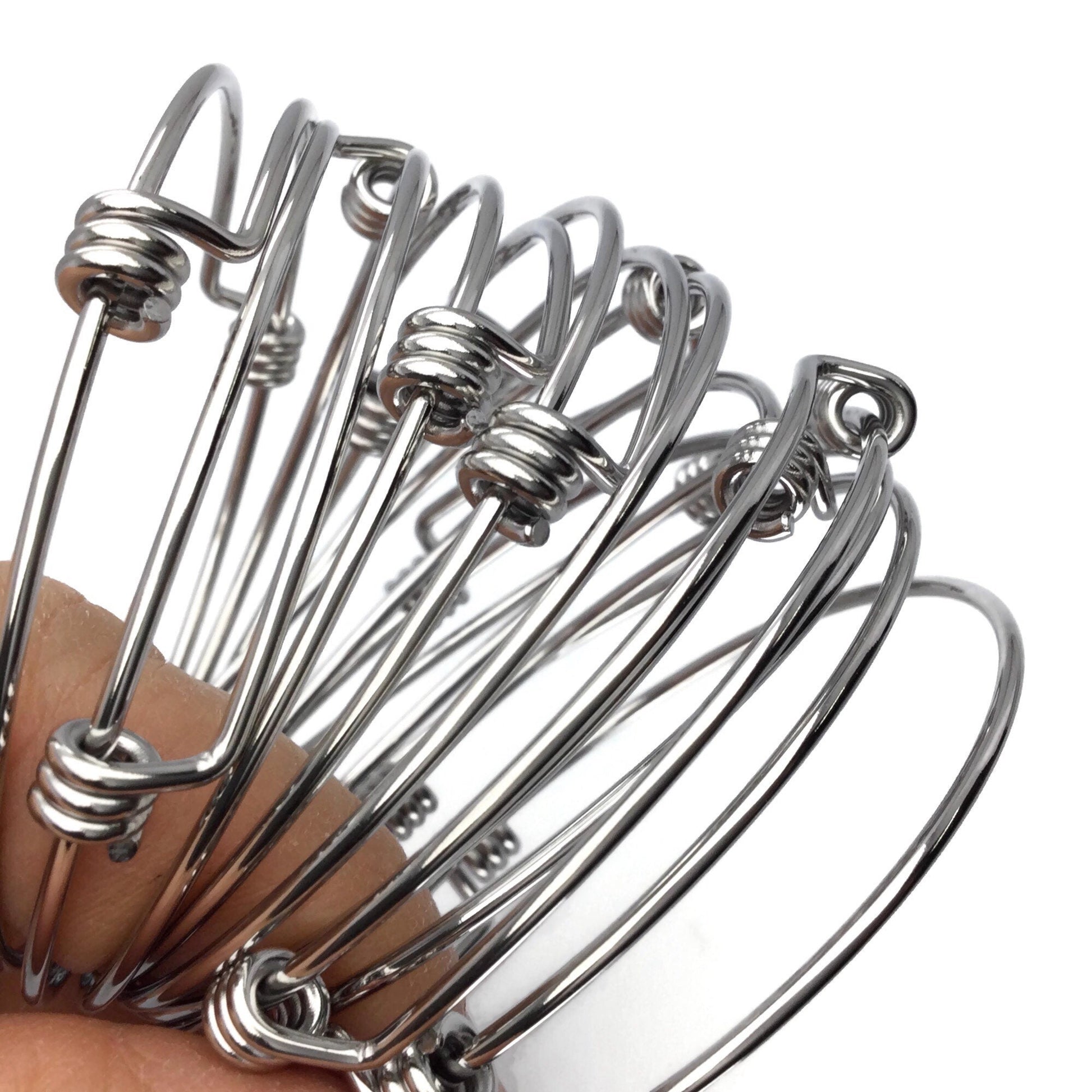 Bulk 50pcs Stainless Steel Adjustable Blank Bangle Bracelet for Jewelry Making, Waterproof Stackable Wire Bangles Wholesale Supplies