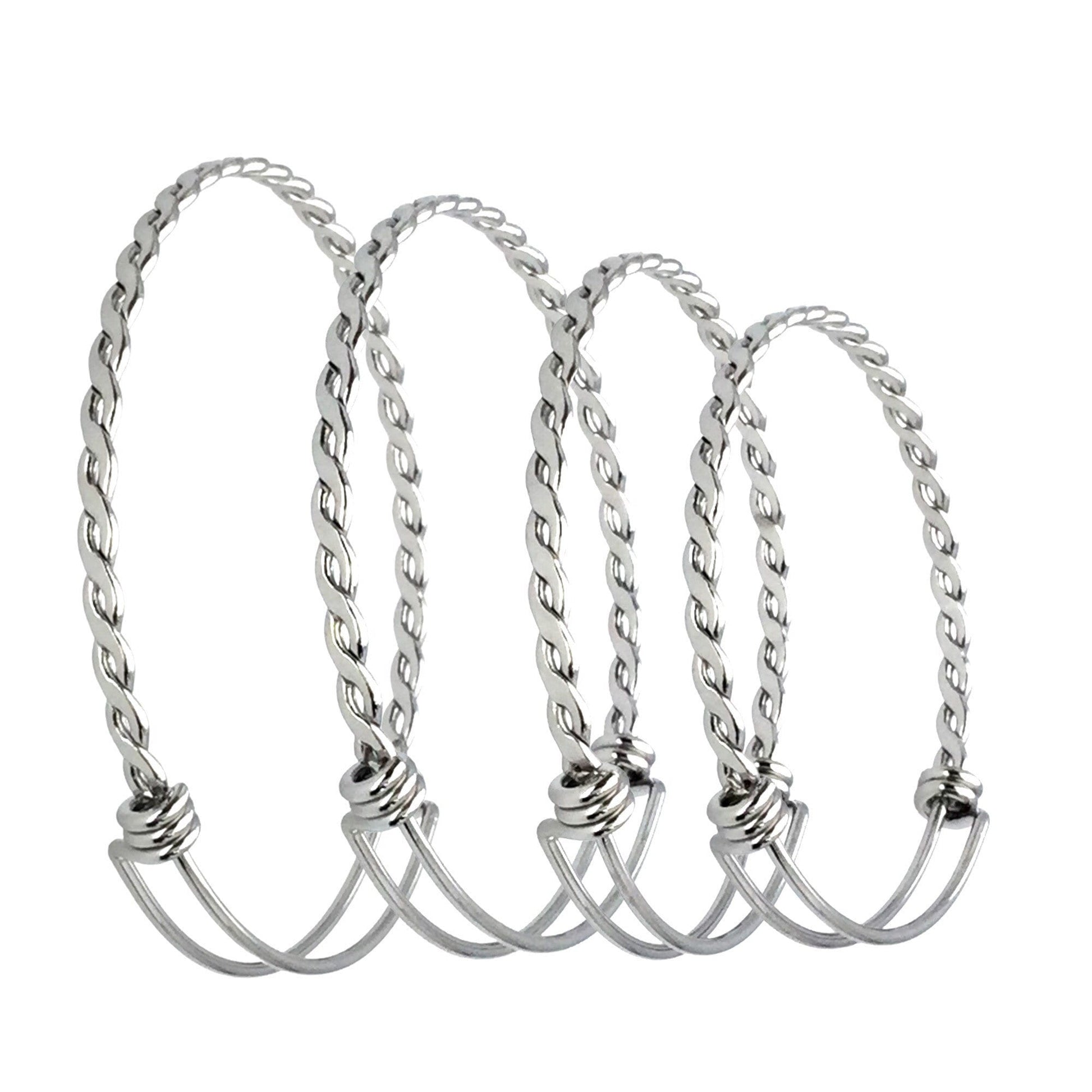 Bulk 50pcs 3.5mm Braided Stainless Steel Adjustable Blank Bangle Bracelet, Heavy Duty Waterproof Stackable Bangles Wholesale Supplies