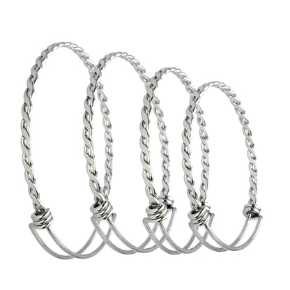 Bulk 50pcs 3.5mm Braided Stainless Steel Adjustable Blank Bangle Bracelet, Heavy Duty Waterproof Stackable Bangles Wholesale Supplies
