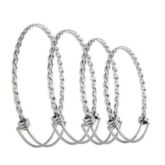 Bulk 50pcs 3.5mm Braided Stainless Steel Adjustable Blank Bangle Bracelet, Heavy Duty Waterproof Stackable Bangles Wholesale Supplies