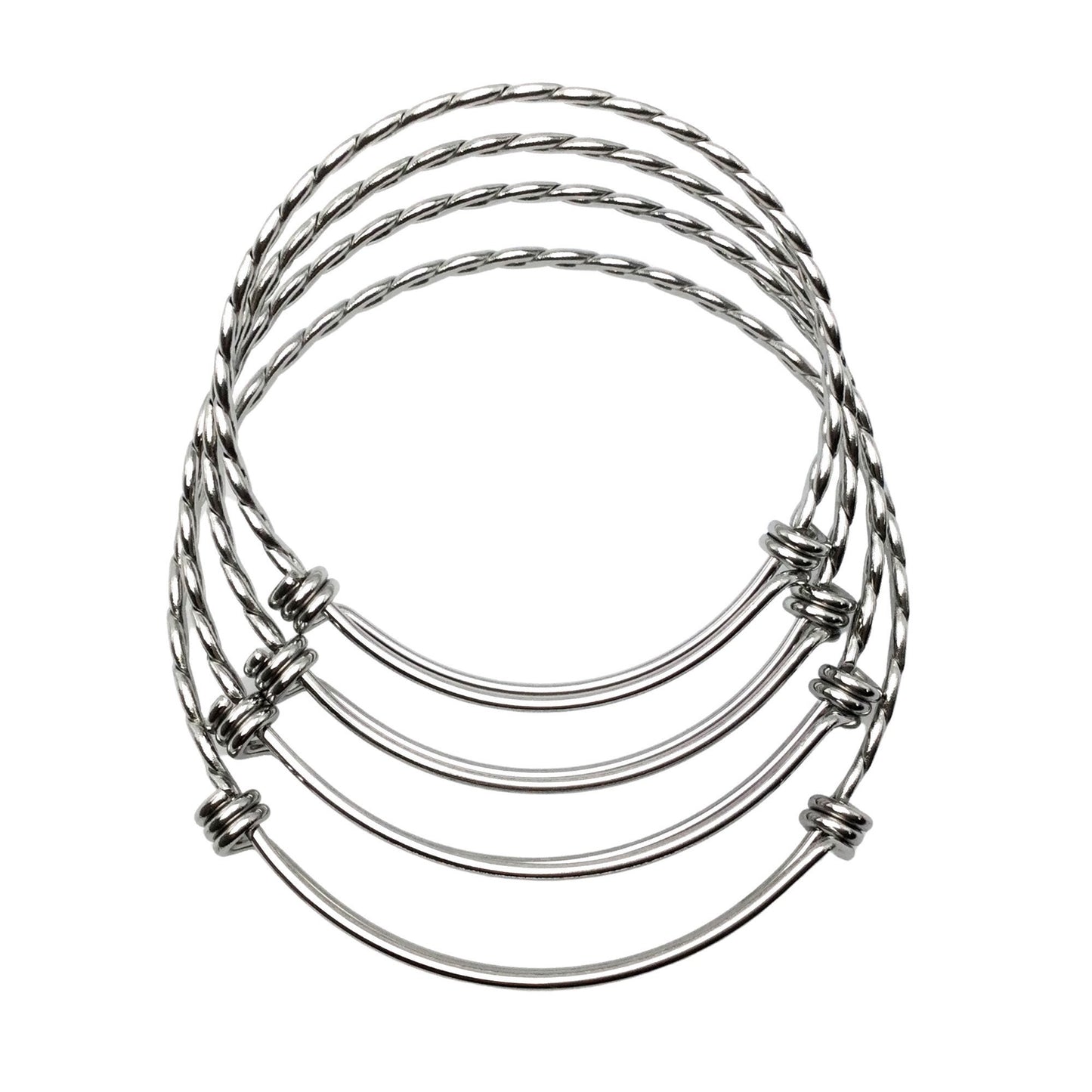 Bulk 50pcs 3.5mm Braided Stainless Steel Adjustable Blank Bangle Bracelet, Heavy Duty Waterproof Stackable Bangles Wholesale Supplies