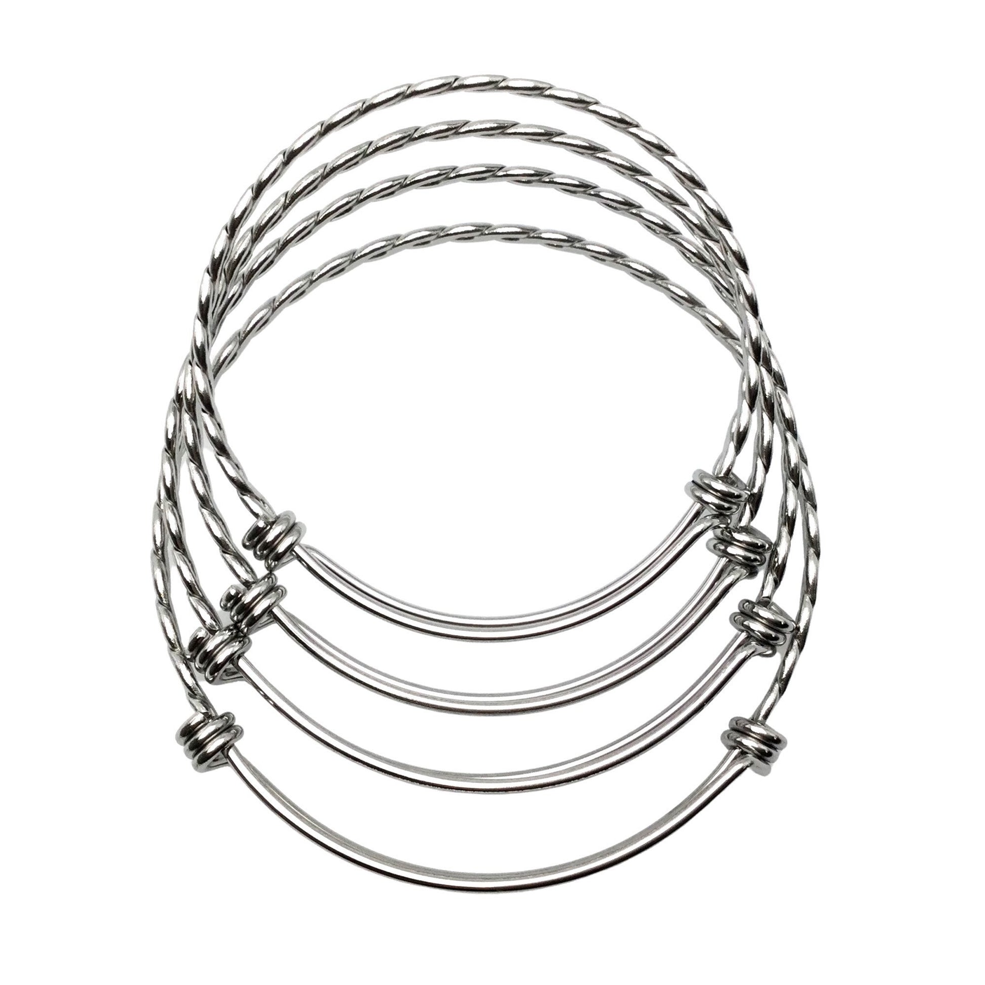 Bulk 50pcs 3.5mm Braided Stainless Steel Adjustable Blank Bangle Bracelet, Heavy Duty Waterproof Stackable Bangles Wholesale Supplies