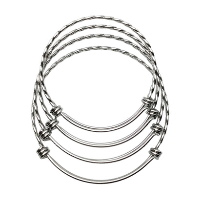 Bulk 50pcs 3.5mm Braided Stainless Steel Adjustable Blank Bangle Bracelet, Heavy Duty Waterproof Stackable Bangles Wholesale Supplies
