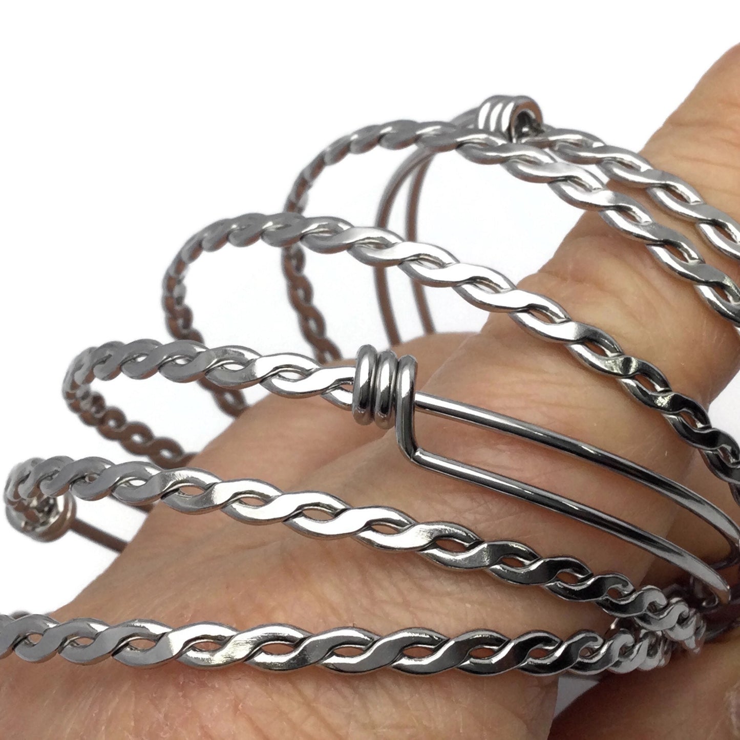 Bulk 50pcs 3.5mm Braided Stainless Steel Adjustable Blank Bangle Bracelet, Heavy Duty Waterproof Stackable Bangles Wholesale Supplies
